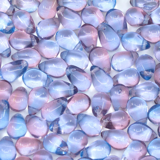 Drop Glass Beads, 6x9mm, Teardrop Lavender Transparent Pink Blue