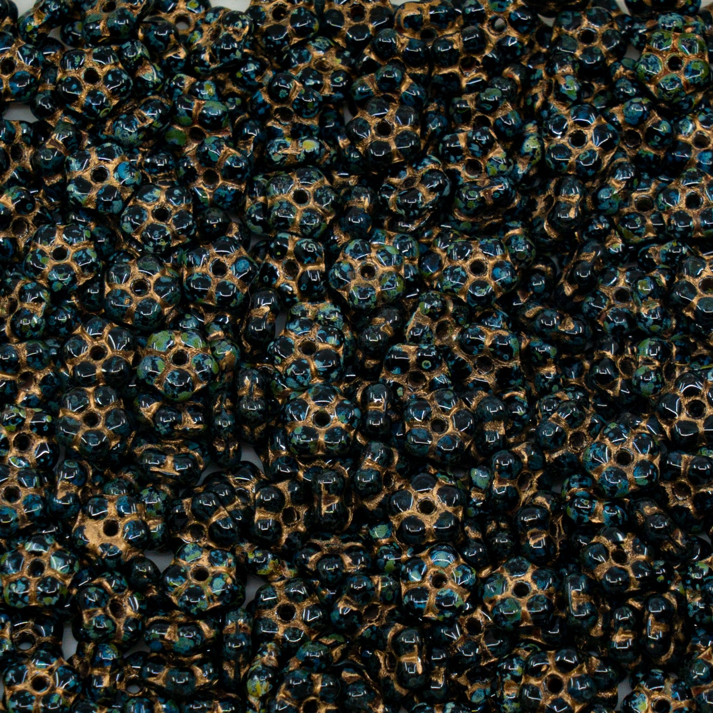 OUTLET 250g/50g Forget Me Not Beads, 5 x 5 mm, Black Travertin Gold Lined (23980-86800-54302), Glass, Czech Republic