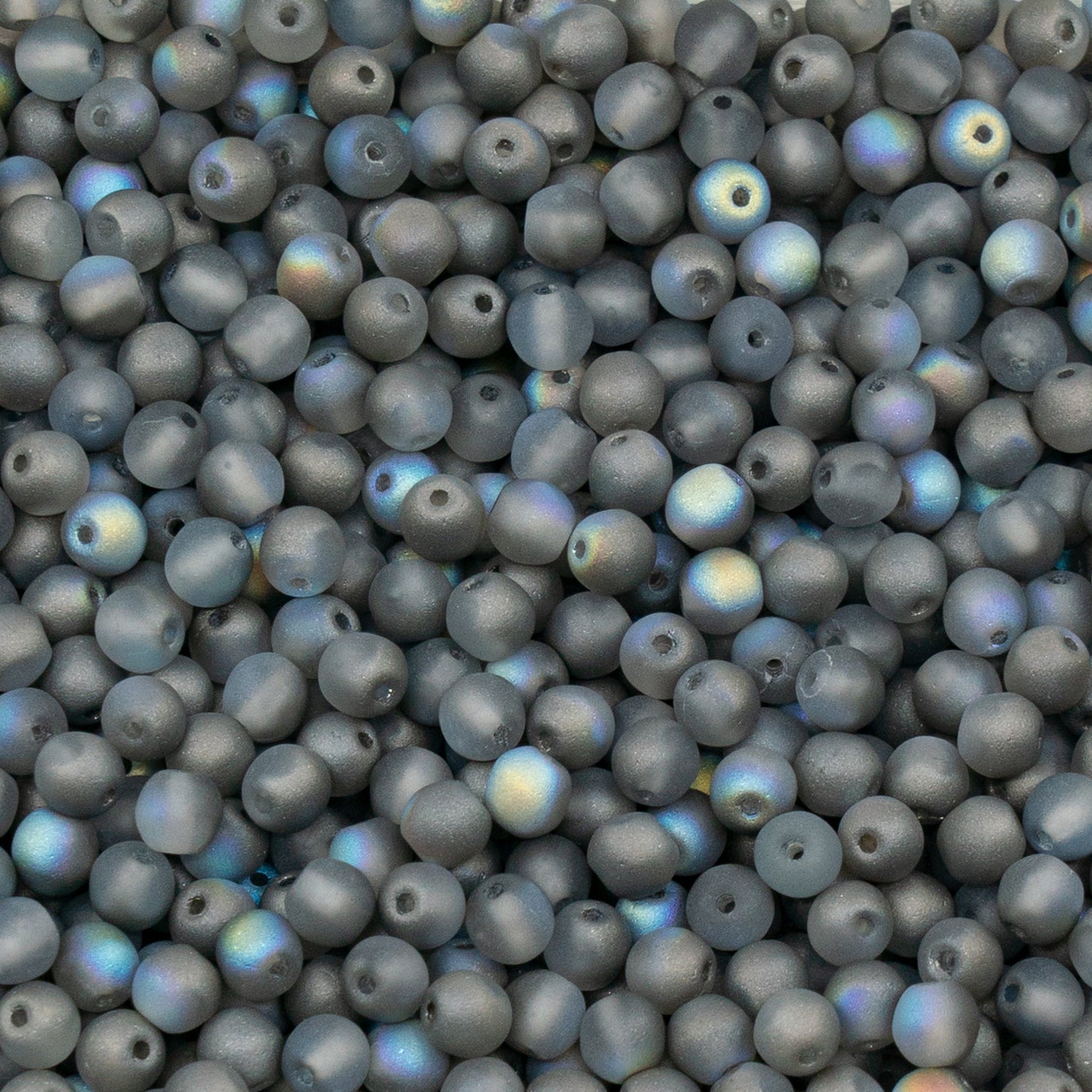 OUTLET 250g/50g Round Druck Beads, 4 x 4 mm, Crystal Matte 98537 (00030-84100-98537), Glass, Czech Republic