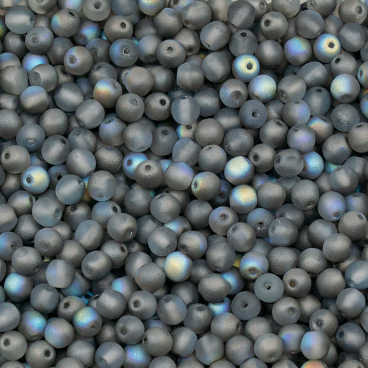 OUTLET 250g/50g Round Druck Beads, 4 x 4 mm, Crystal Matte 98537 (00030-84100-98537), Glass, Czech Republic