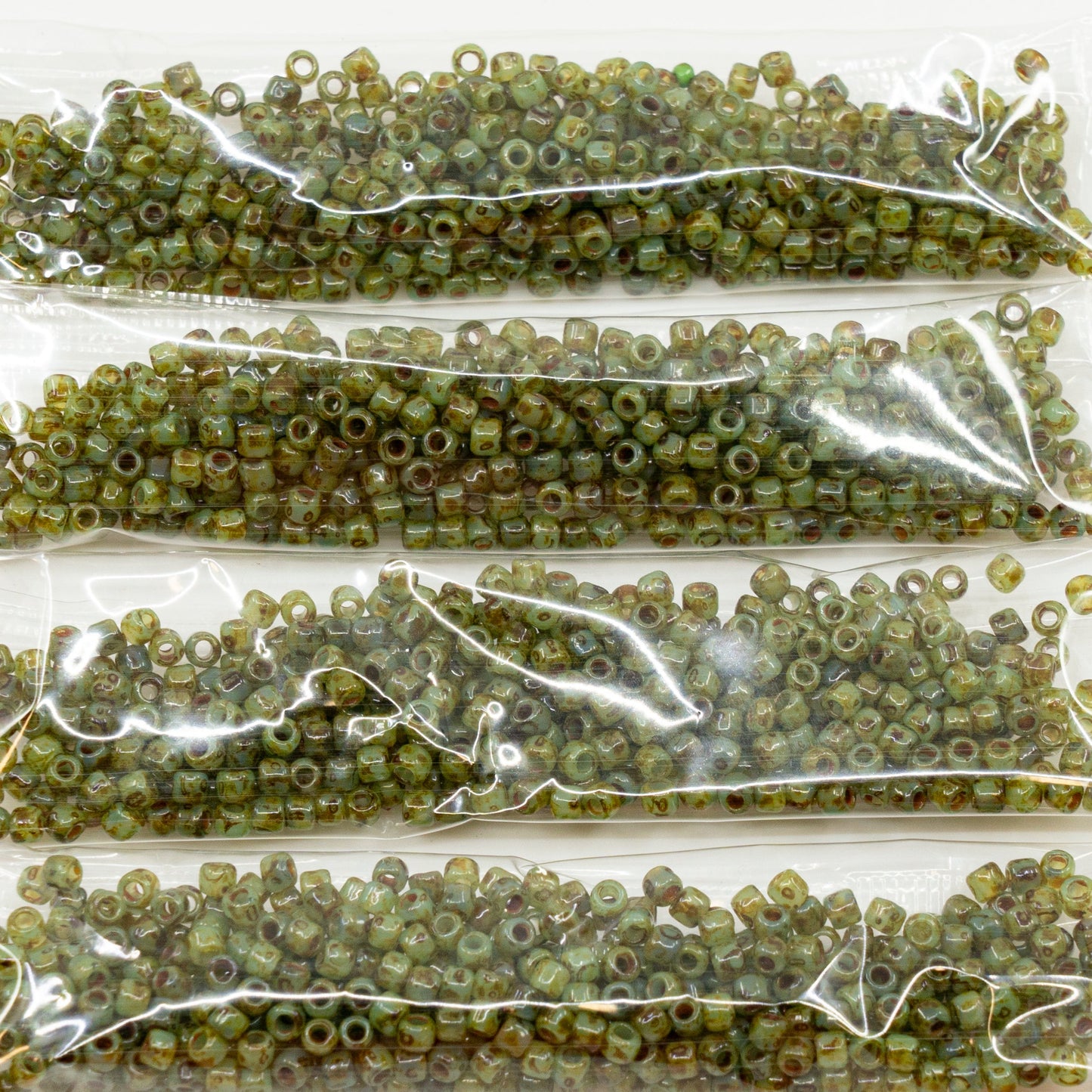 OUTLET 10g/50g TOHO Seed Beads, Round Hole, Loose, 8/0, Opal Green Milku Hybrid Picasso (1144-T), Glass, Czech Republic