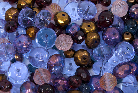 OUTLET 10 grams Faceted Fire Polished Beads Mix (Cathedral, Rondelle, Lantherns), Mix Purple (), Glass, Czech Republic