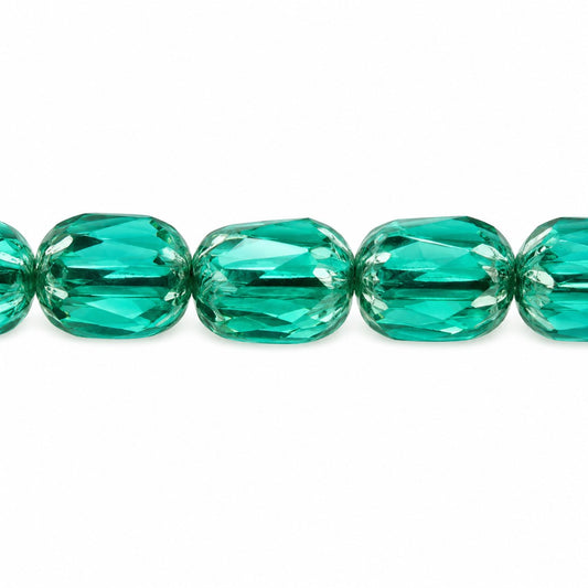 Faceted Fire Polished Beads Special Cut, Transparent Green Emerald Antique Silver Patina (50730-81002), Glass, Czech Republic