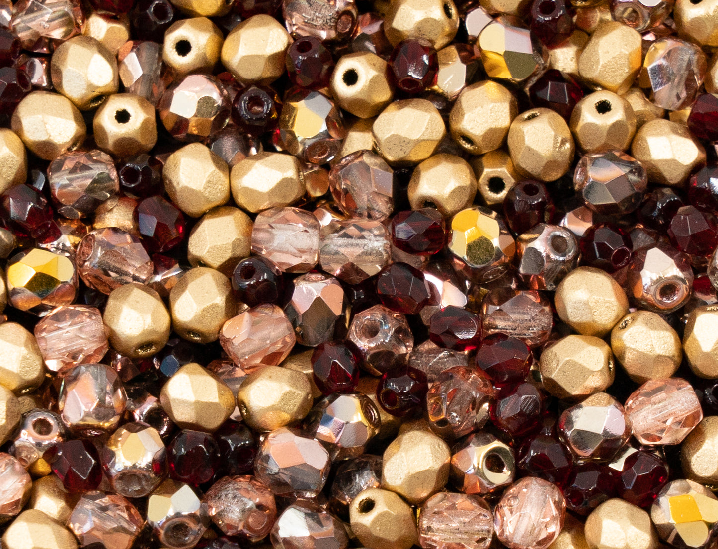 OUTLET 10 grams Faceted Round Fire Polished Beads, mix, Red Gold Mix (MIX 02), Glass, Czech Republic