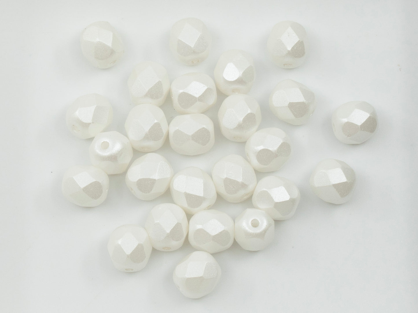 Facted Fire Polish Round Beads Pastel White (25001), Glass, Czech Republic