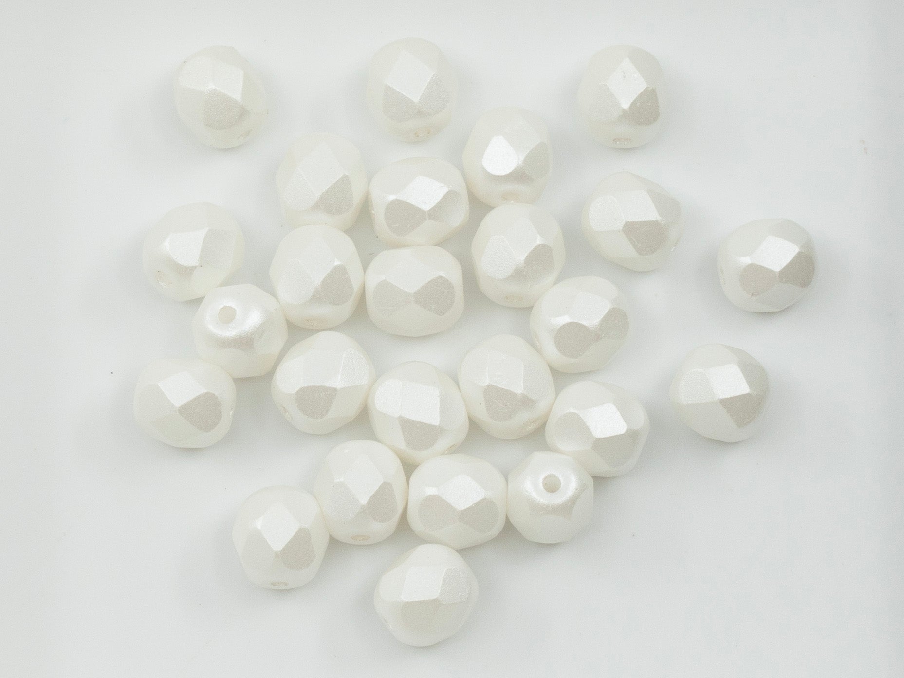 Facted Fire Polish Round Beads Pastel White (25001), Glass, Czech Republic