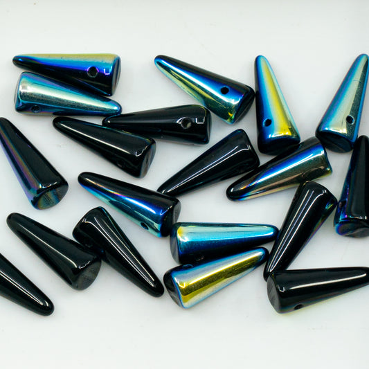 OUTLET 10 grams Spike Beads, Black Ab (23980-AB), Glass, Czech Republic
