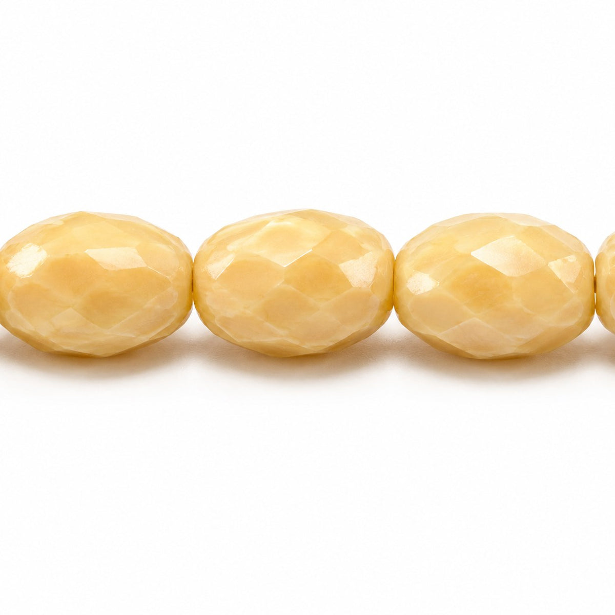 Oval Faceted Beads, Opaque Beige (13010), Glass, Czech Republic