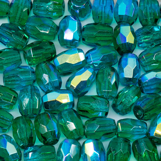 OUTLET 10 grams Faceted Fire Polished Beads Special Cut, 10 x 7 mm, T0150 Ab (t0150-28701), Glass, Czech Republic