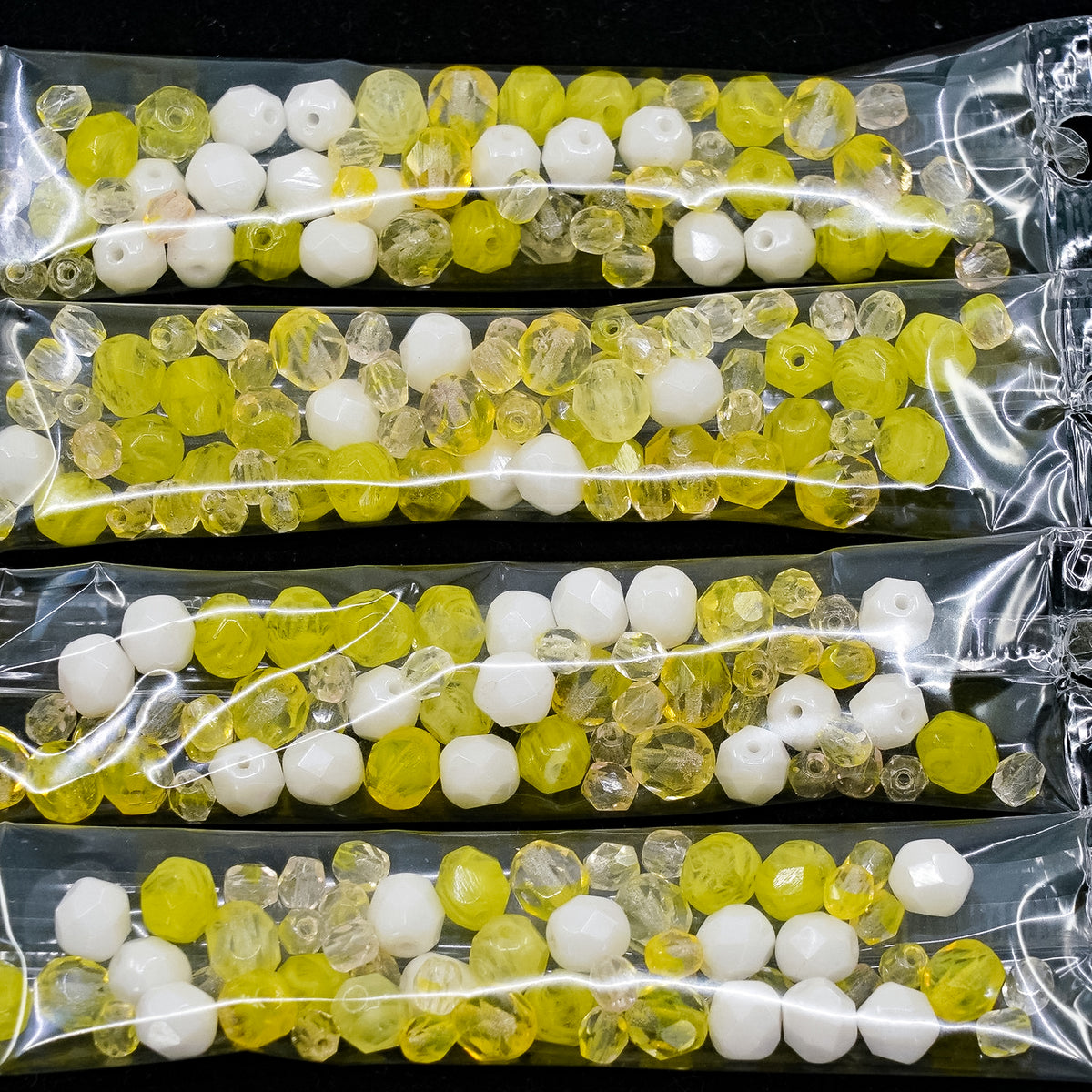OUTLET 10 grams Faceted Round Fire Polished Beads, size mix, Yellow White Mix (), Glass, Czech Republic