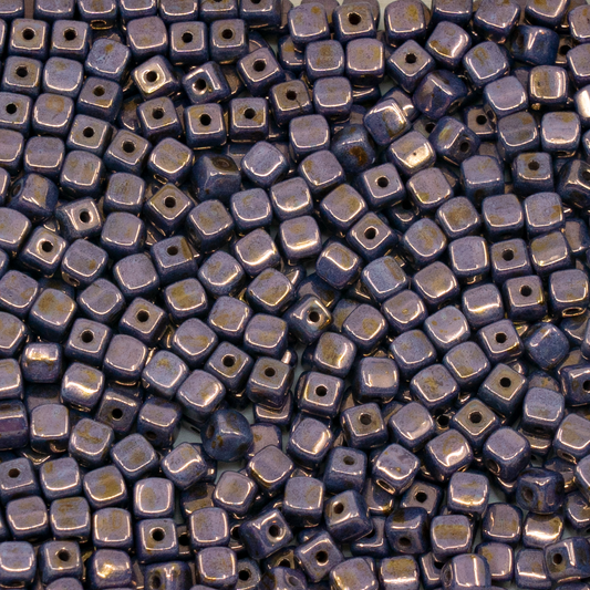 OUTLET 250g Cube Beads, 4 x 4 mm, White Stain With Luster Violet (02010-65426), Glass, Czech Republic