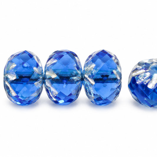 Special Cut Faceted Fire Polished Beads, Cobalt Antique Silver Patina (30050-81002), Glass, Czech Republic