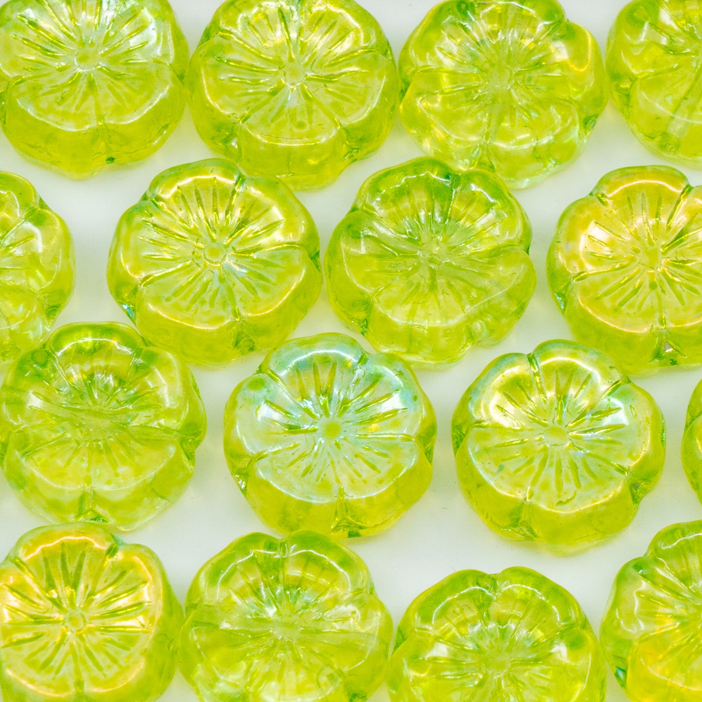 OUTLET 250g/50g Hawaiian Flower Beads, 14 x 14 mm, Crystal Ab Light Green (00030-28701-34310), Glass, Czech Republic