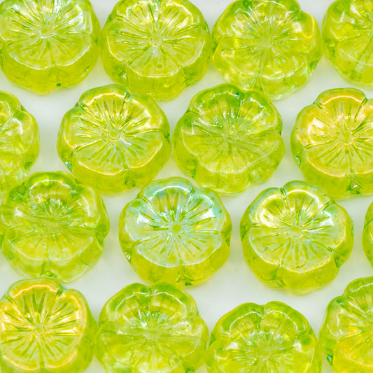 OUTLET 250g/50g Hawaiian Flower Beads, 14 x 14 mm, Crystal Ab Light Green (00030-28701-34310), Glass, Czech Republic