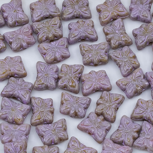 OUTLET 250g/50g Butterfly Beads, 9 x 7 mm, Opaque Amethyst Travertin Cold Purple Spotted (24000-86800-33305), Glass, Czech Republic