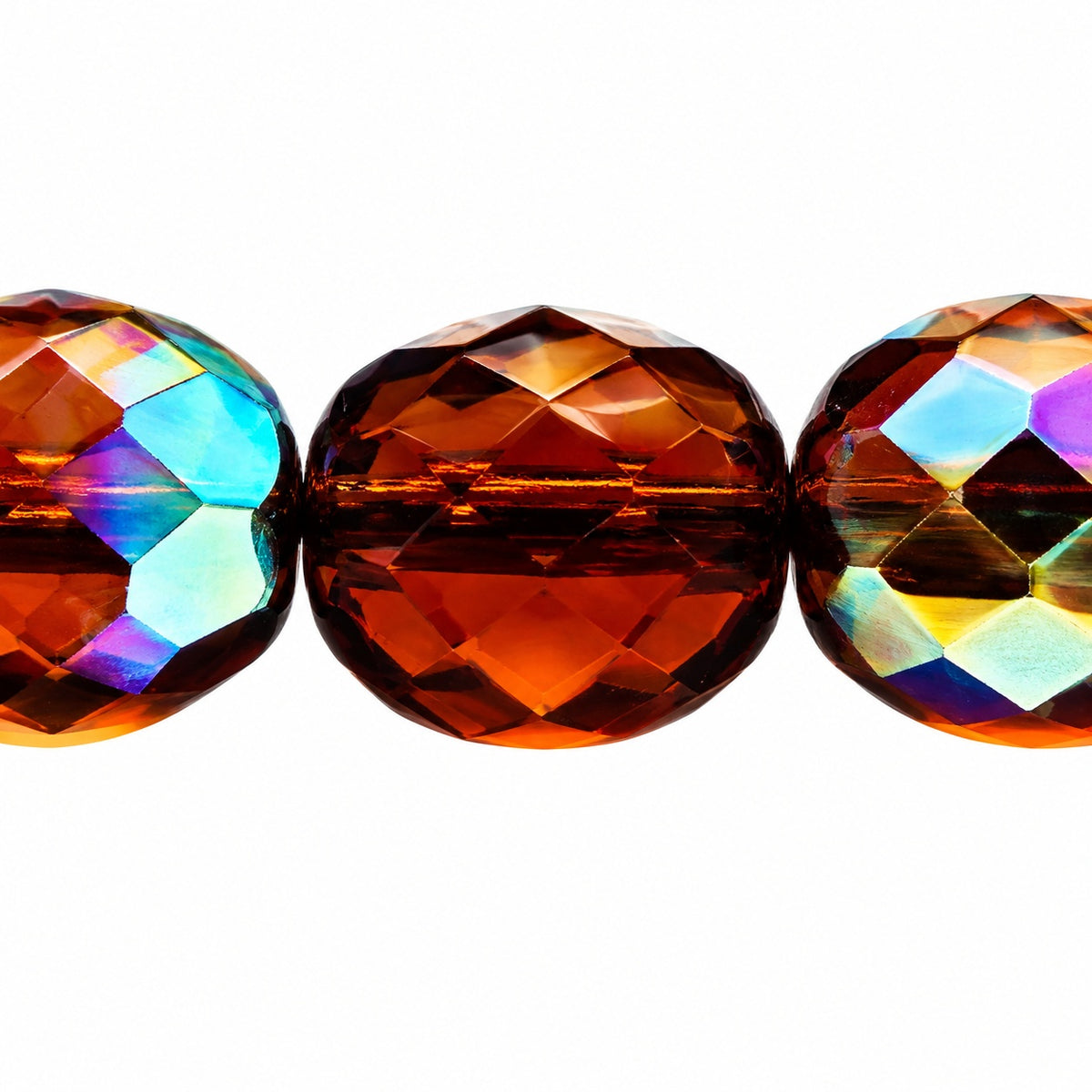 Faceted Round Fire Polished Beads, Transparent Brown Ab (10230-28701), Glass, Czech Republic