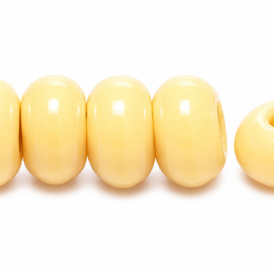 Large Hole Rondelle Pressed Beads, Opaque Beige (13010), Glass, Czech Republic