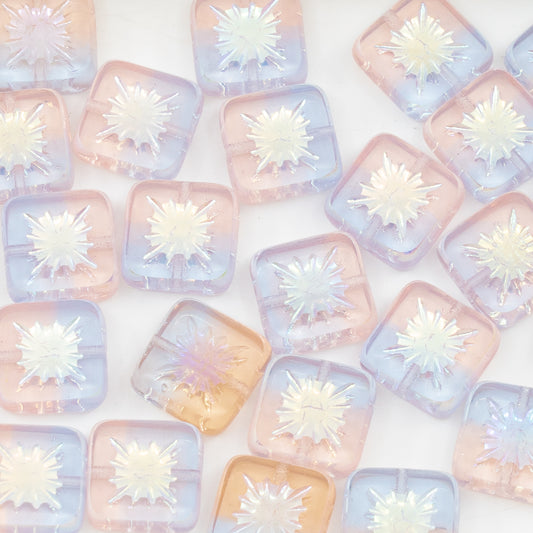 OUTLET 250g/50g Table Cut Square Kiwi Beads, 10 x 10 mm, Transparent Light Amethyst Transparent Pink Ab Full (2X Side) (20210-70110-28703), Glass, Czech Republic