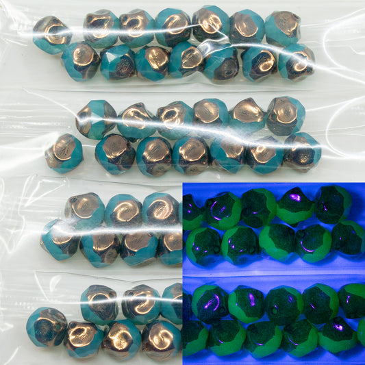 OUTLET 10g Special Cut Faceted Fire Polished Beads, 9 x 9 mm, Opal Aqua Bronze (61100-14415), Glass, Czech Republic