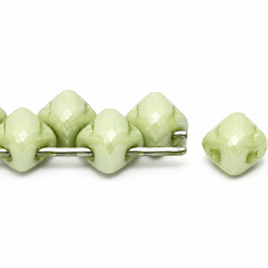 Silky 2-Hole Square Beads, Chalk White Luster Green Full Coated (03000-14457), Glass, Czech Republic