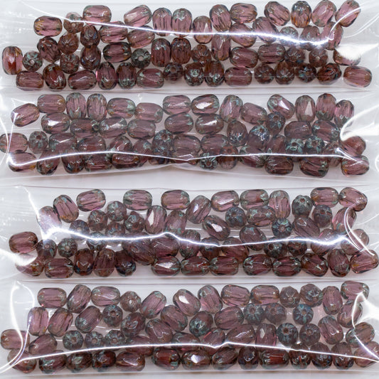 OUTLET 10 grams Faceted Fire Polished Beads Special Cut, 6 x 4 mm, Amethyst Stain Strong (20060-86805), Glass, Czech Republic