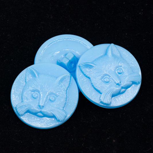 OUTLET 1 pc Czech Glass Handmade Button, s12 / 27 mm, Blue Cat, Glass, Czech Republic