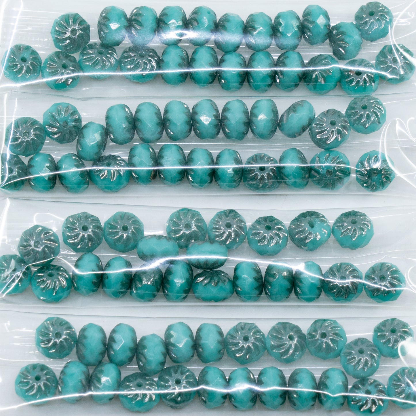 アウトレット チェコビーズ ファイアーポリッシュ 5x8mm ターコイズプラチン 10g (63120-13702) ガラス チェコ製