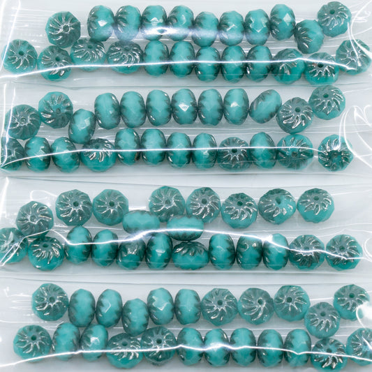 OUTLET 10 grams Special Cut Faceted Fire Polished Beads, 5 x 8 mm, Turquise Platin (63120-13702), Glass, Czech Republic