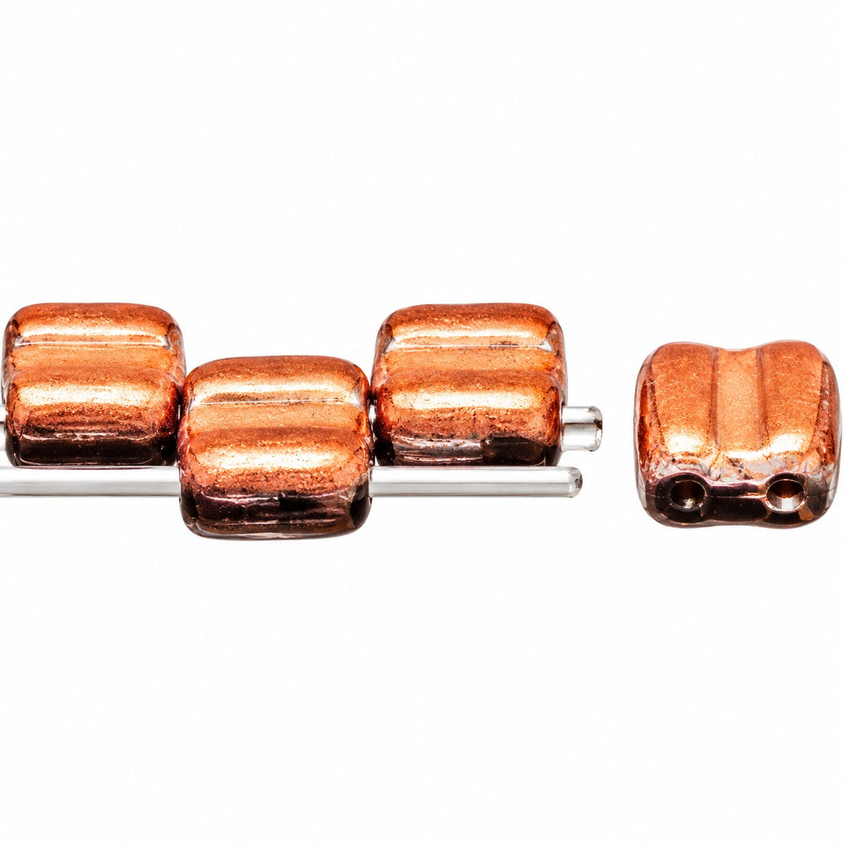 Silky 2-Hole Square Beads, Black Matte Rose Gold Capri (23980-84110-27101), Glass, Czech Republic