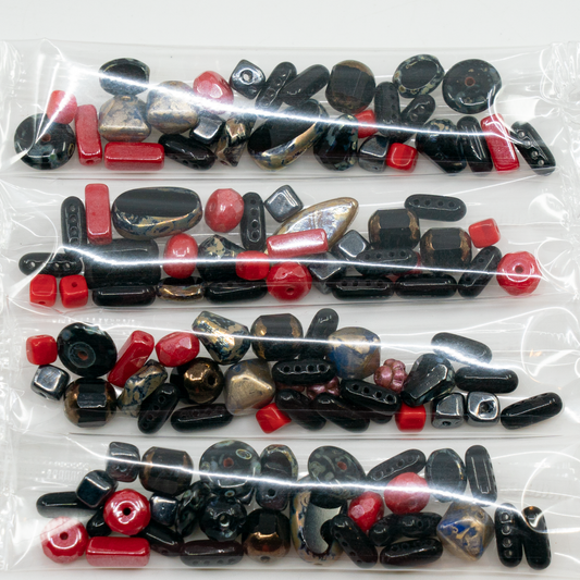 OUTLET 10 grams Mixed Beads, size mix, Mix Black Red 01 (), Glass, Czech Republic