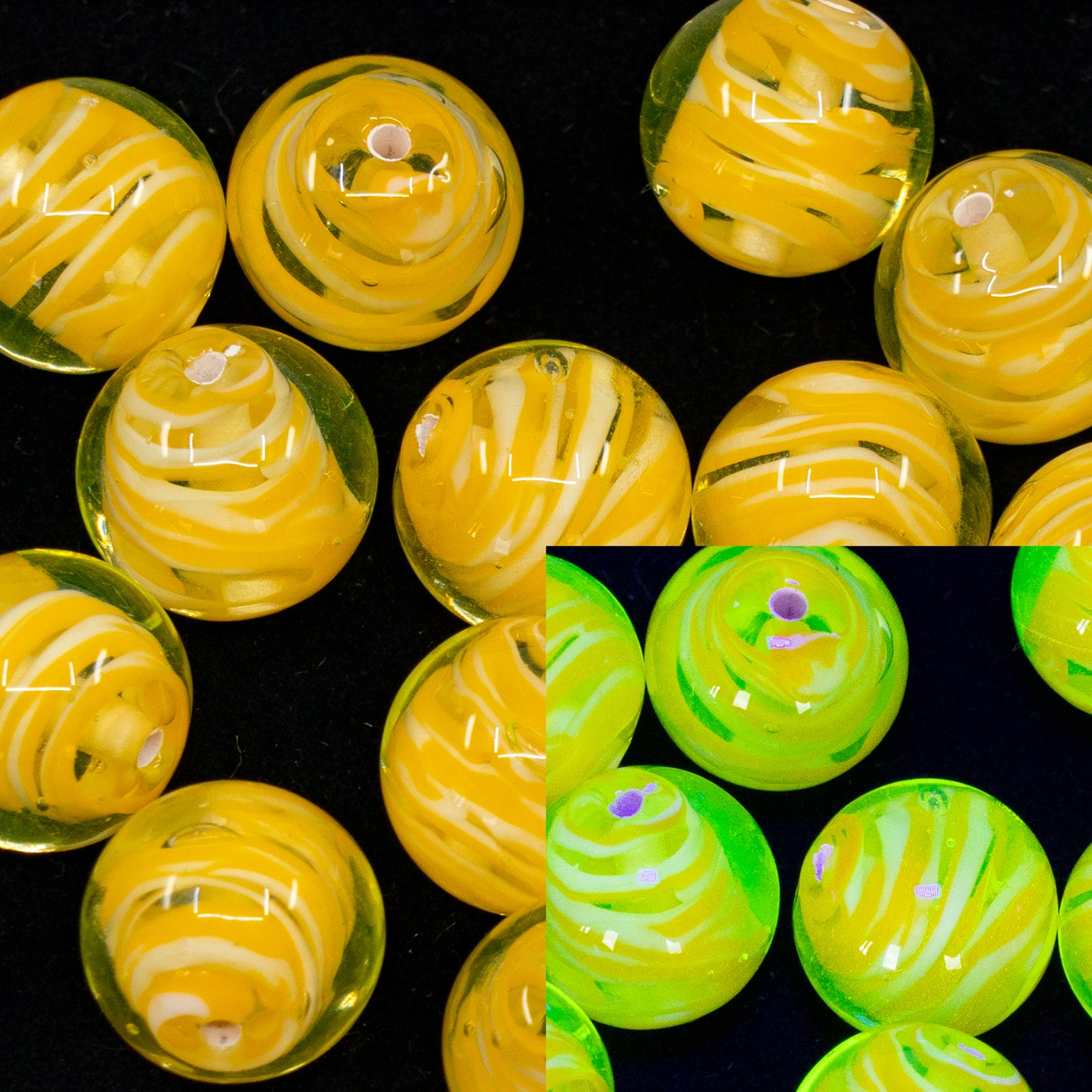 OUTLET 1 pcs Lampwork Round Beads, 12 x 12 mm, Transparent Yellow Yellow (80130-yellow), Glass, Czech Republic