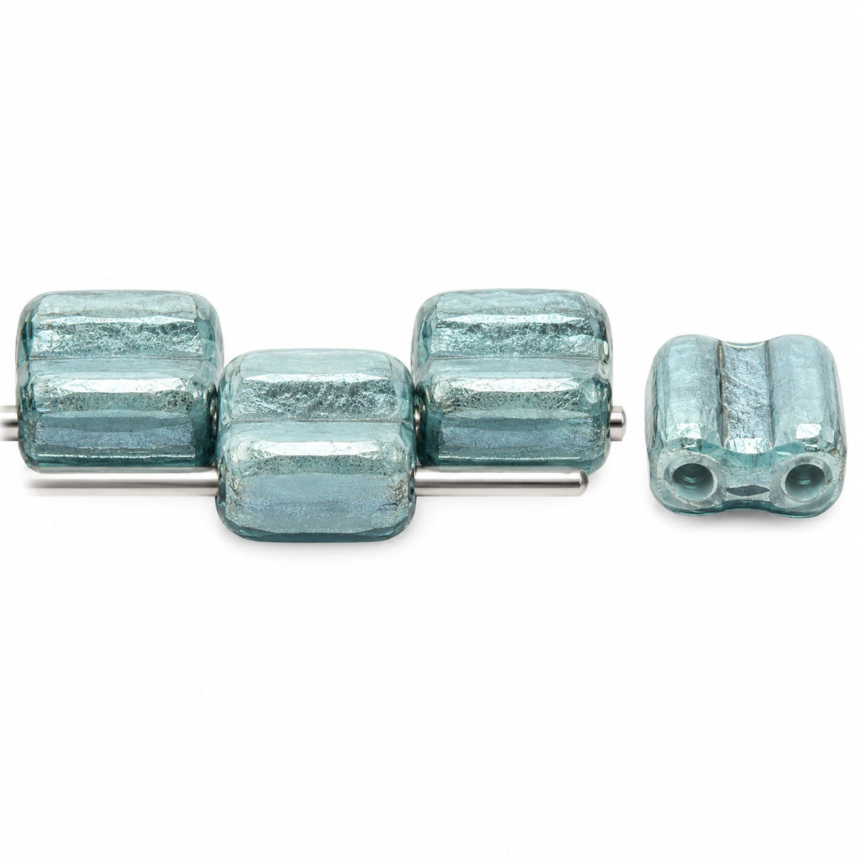 Silky 2-Hole Square Beads, Chalk White Luster Blue Full Coated (03000-14464), Glass, Czech Republic