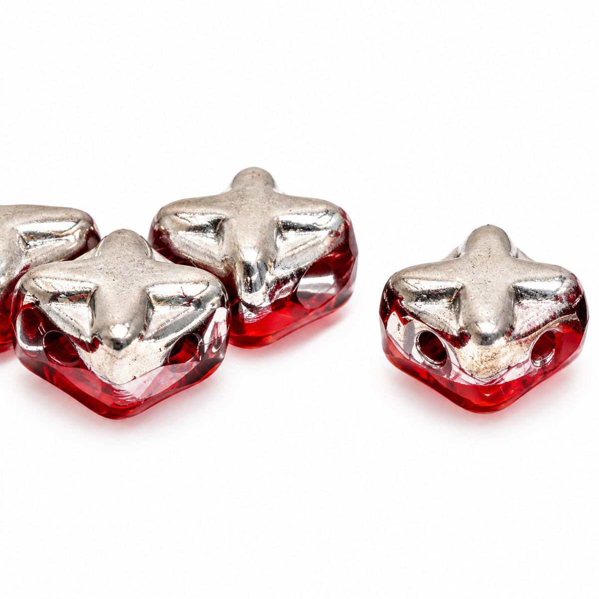 Cross Diagonal Square Beads, Red Crystal Silver Half Coating (93190-27001), Glass, Czech Republic