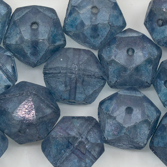OUTLET 250g Rough English Cut Beads, 24 x 24 mm, Crystal Luster Blue Full Coated (00030-14464), Glass, Czech Republic