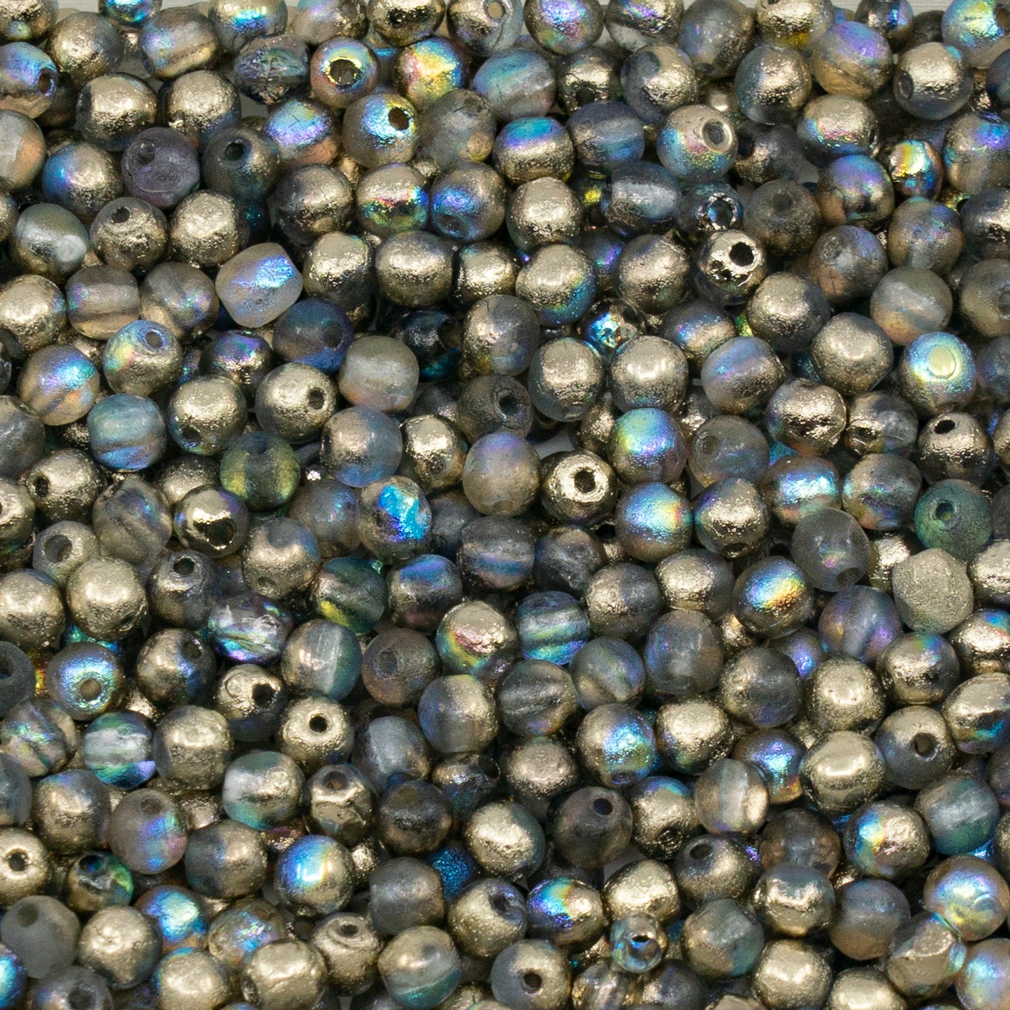 OUTLET 250g/50g Round Druck Beads, 4 x 4 mm, Crystal Etched 98536 (00030-etch-98536), Glass, Japan