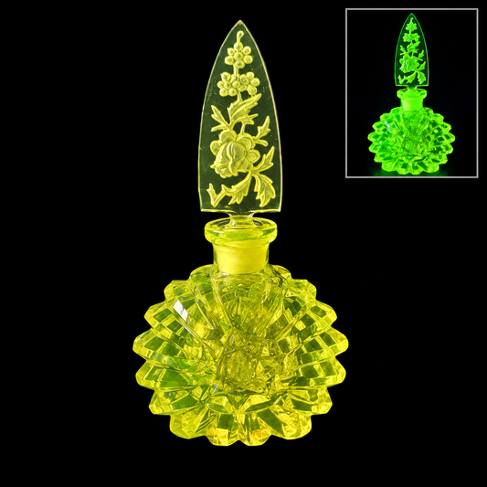 Uranium Vintage Bohemia Glass Perfume Bottle, Czech Republic, OUTLET