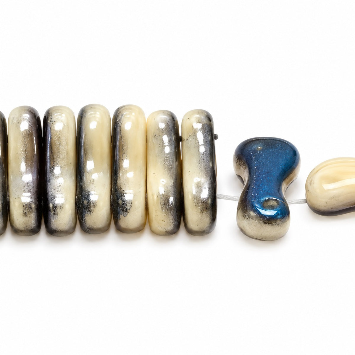 2-Hole Pressed Beads, Opaque Beige 23101 (13010-23101), Glass, Czech Republic