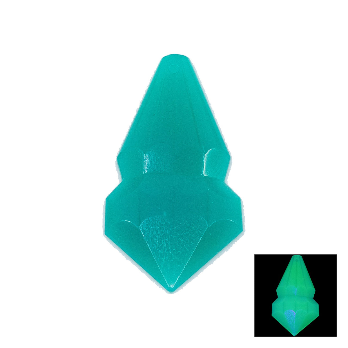 1 pc Uranium Chandelier Trimming Bell Prism Pendant (approx. 64x33mm), Opal Turquoise, Hand Cut and Polished Glass, Czech Republic, OUTLET