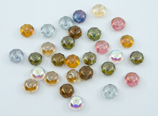 OUTLET 10 grams Rondelle Faceted Fire Polished Beads, Mixed Colors Gentle (), Glass, Czech Republic