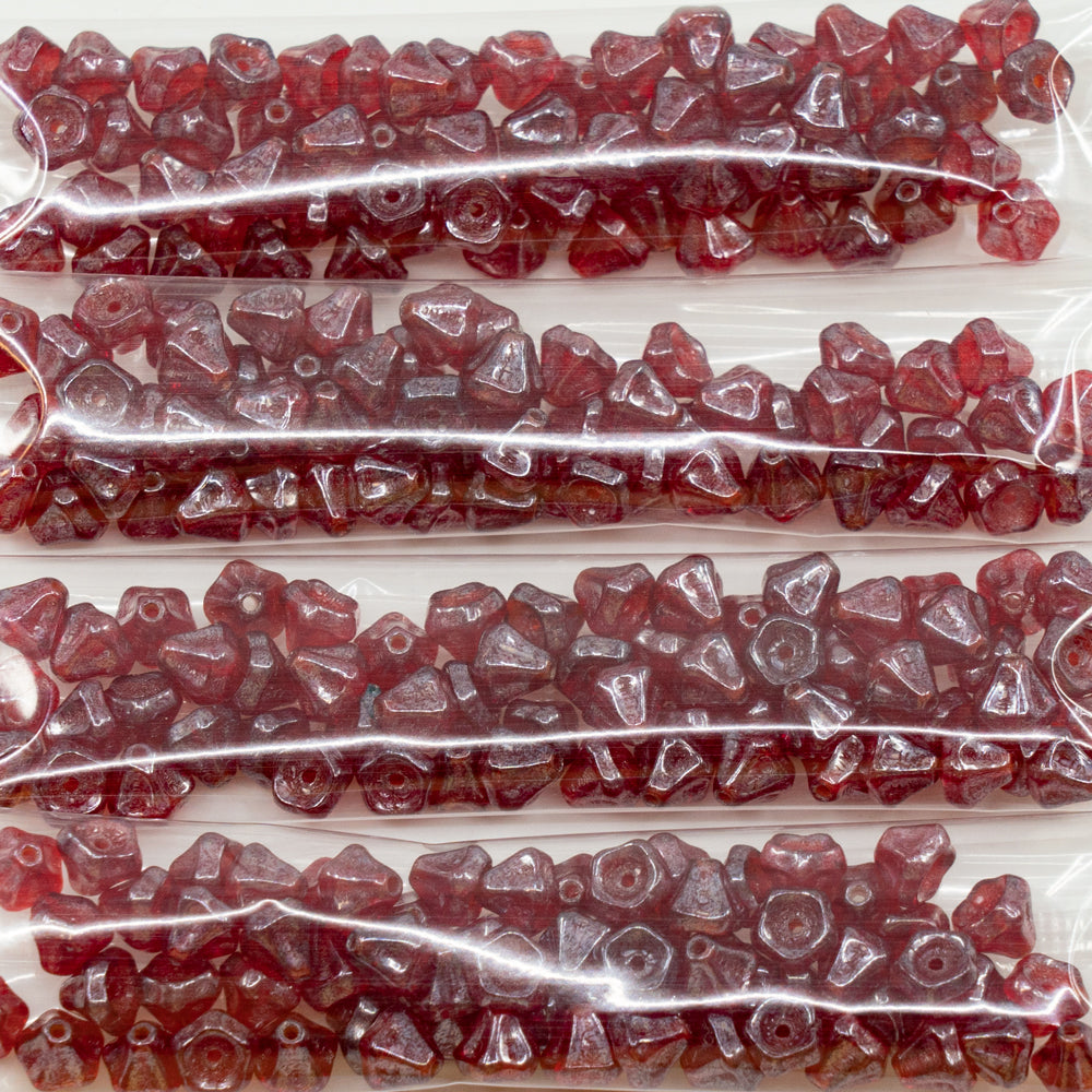 OUTLET 10 grams Bell Flower Beads, 4 x 6 mm, Ruby Red Hematite (90080-14400), Glass, Czech Republic