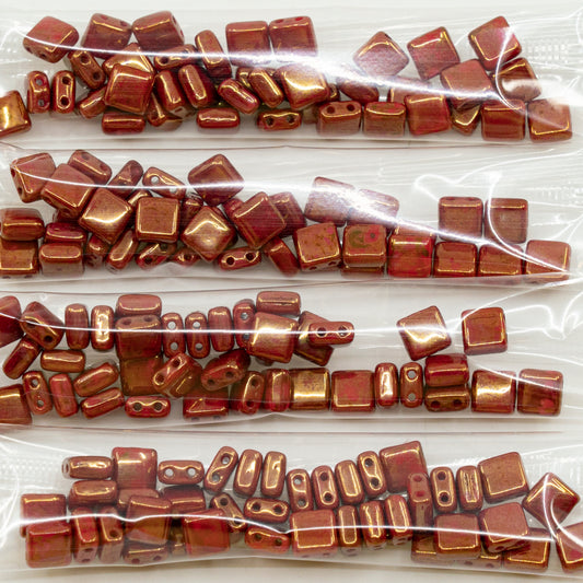 OUTLET 10 grams 2-Holes Pressed Tile Beads, 6 x 6 mm, Red Terracotta Red (93190-15495), Glass, Czech Republic