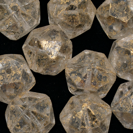 OUTLET 250g Rough English Cut Beads, 24 x 24 mm, Crystal Gold Splash (00030-94401), Glass, Czech Republic