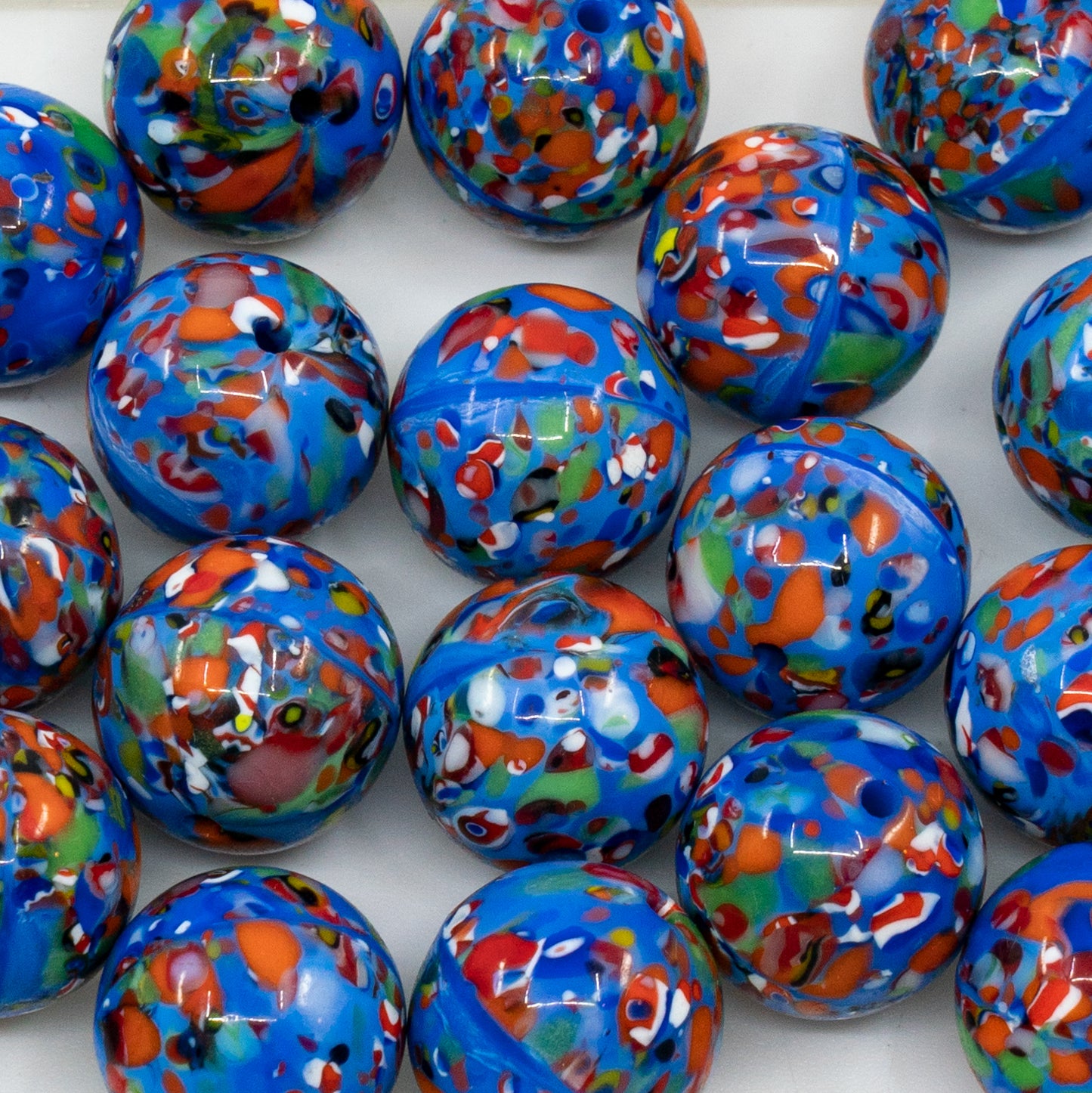 OUTLET 10 grams Lampwork Round Beads, 12 x 12 mm, Drak Blue Spot (drak-blue-spot), Glass, Czech Republic