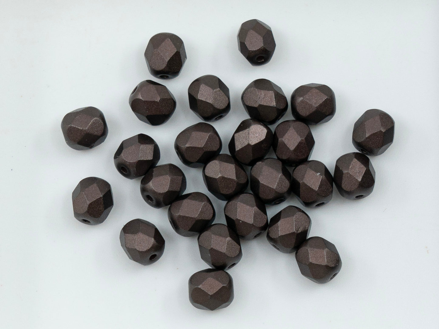 Facted Fire Polish Round Beads Pastel Brown (25508), Glass, Czech Republic