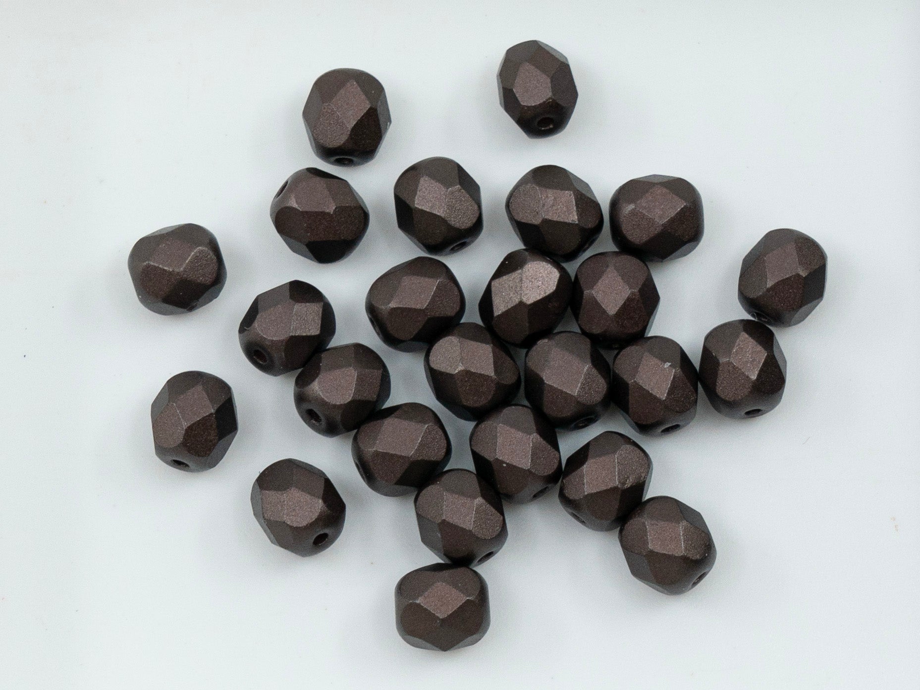 Facted Fire Polish Round Beads Pastel Brown (25508), Glass, Czech Republic