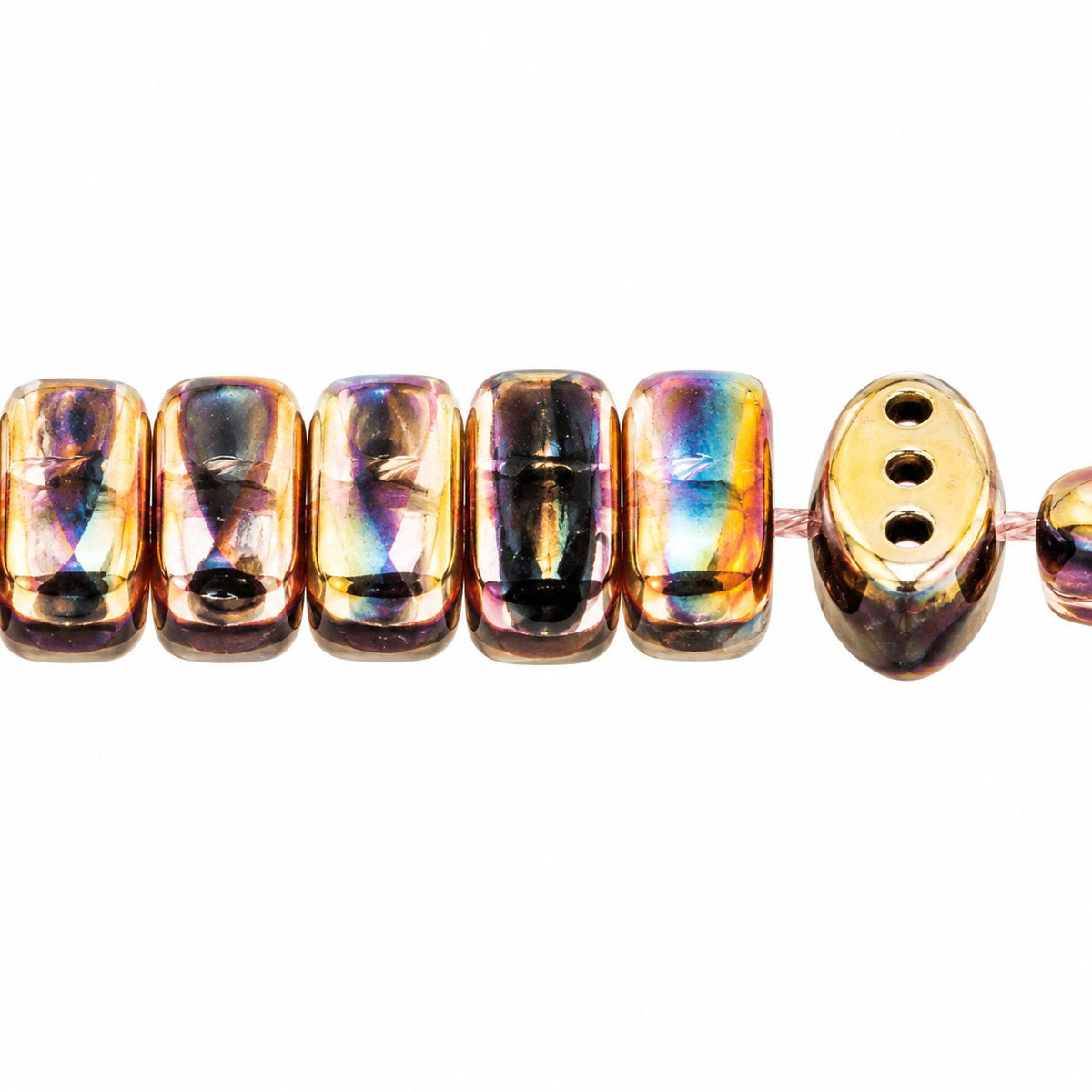 3-Hole Pressed Oval Beads, Black 27143 (23980-27143), Glass, Czech Republic