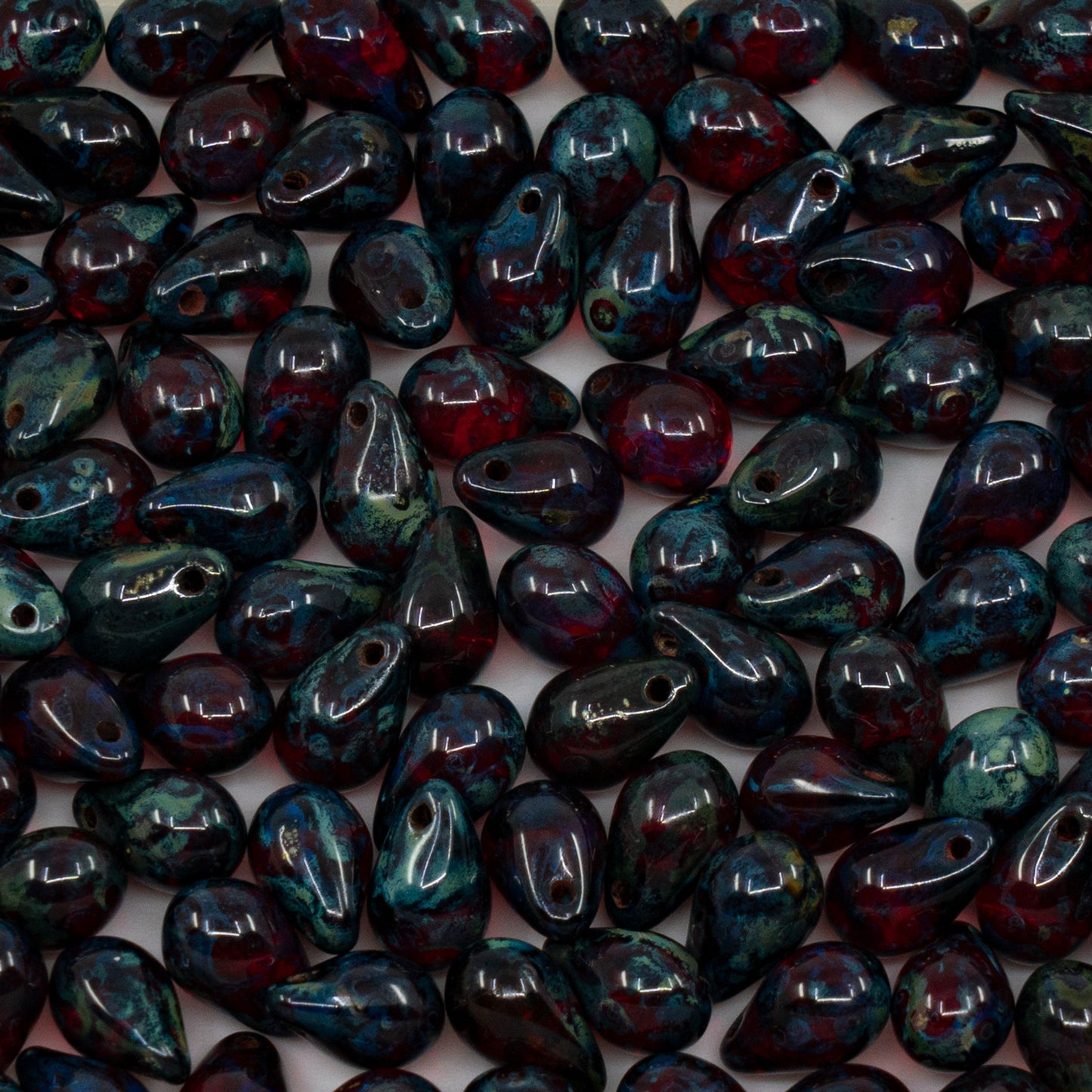 OUTLET 250g/50g Teardrop Drop Beads, 6 x 9 mm, Transparent Red Travertin (90090-86800), Glass, Czech Republic