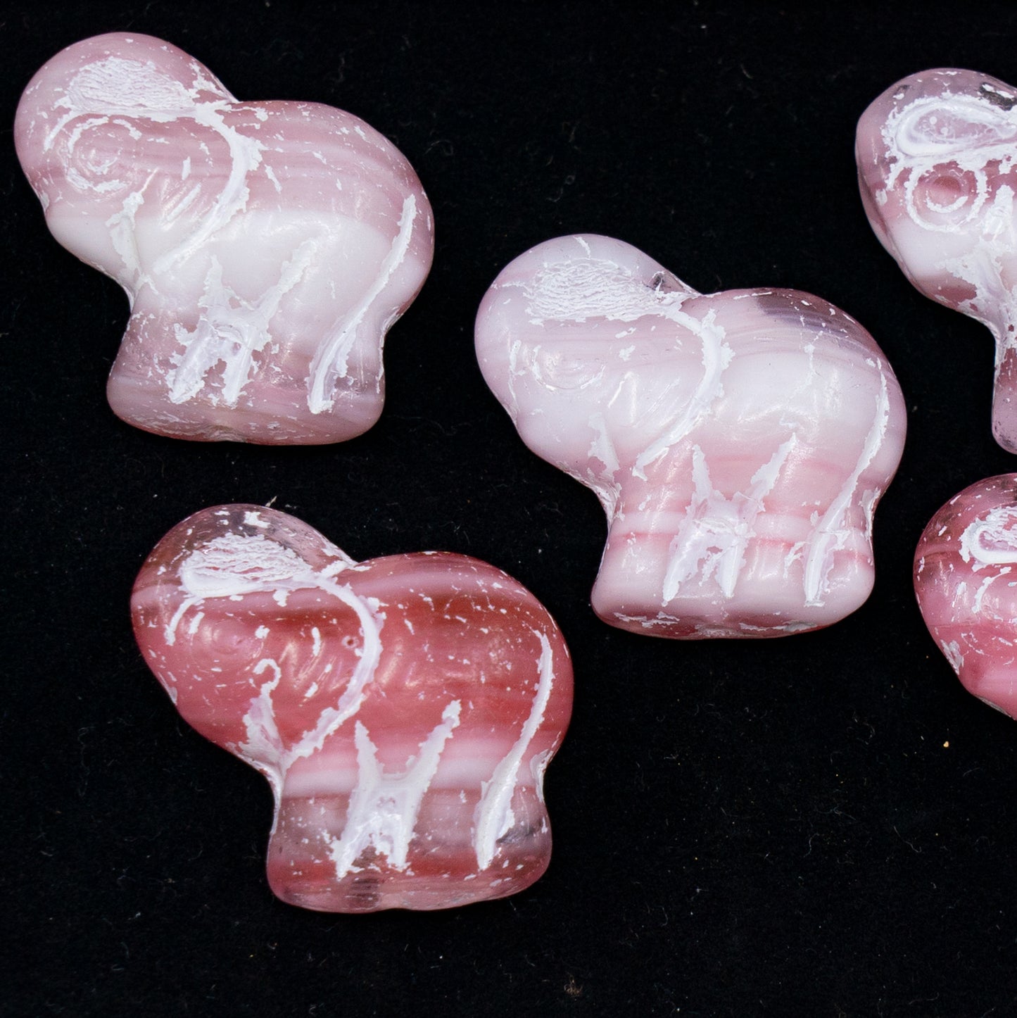 OUTLET 250g/50g Elephant Beads, 20 x 21 mm, Crystal Pink Mixed White Lined (75016-46401), Glass, Czech Republic