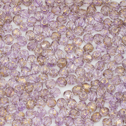 OUTLET 50g Faceted Round Fire Polished Beads, 4 x 4 mm, Purple Gold (), Glass, Czech Republic