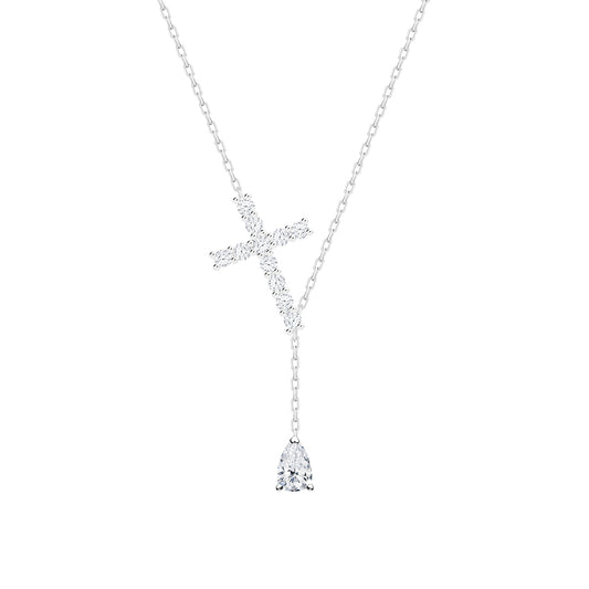 Pendant Shiny Cross Silver Ag-925 Rhodium Plated Jewelry, Cubic Zirconia Preciosa, Czech Bohemia PRECIOSA BEAUTY Jewelry, Crystal Clear / White